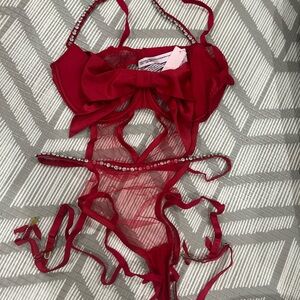 NWT Victoria’s Secret Red Sheer Lingerie Set with Bow
